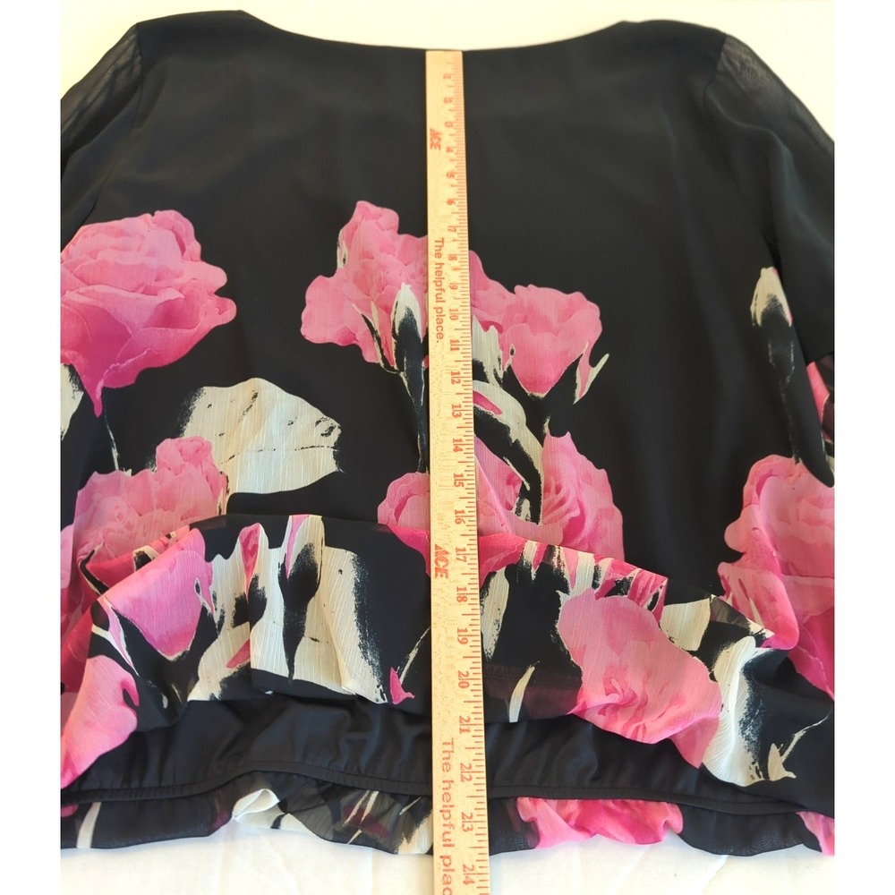 ALFANI Floral Blouse XL Roses are RED & PINK Bell Pleated Sleeves Head Turning - Picture 9 of 9